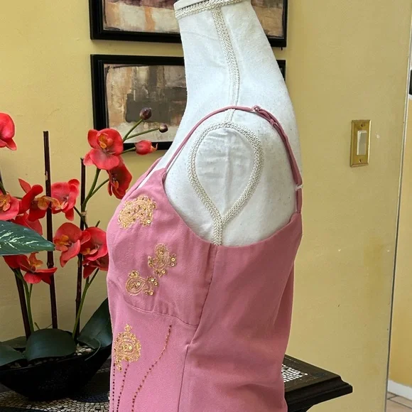 Y2K 90’s🚫SOLD🚫Bead Sequins Pink Lace Fairy core Asymmetrical Hem Camisole Large - Picture 7 of 15